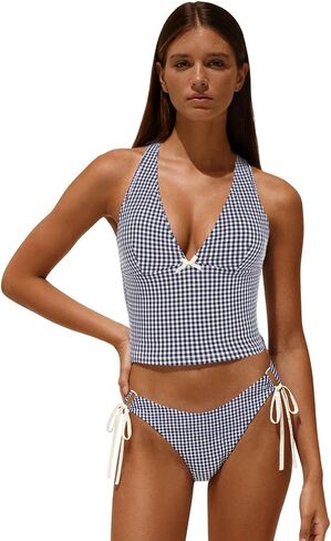 Vintage Gingham Halter Tank Top & Cinched Tie Side Tankini Set in Saudi Arabia
