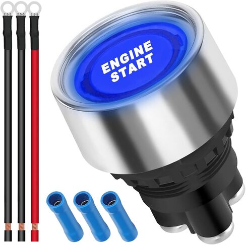 12V-24V/50A Push Start Ignition Switch Momentary Engine Start Push Button Switch Green LED Car Starter Stop Button Switch SPST ON-Off with Terminal Wire Cold Pressed Connector for Truck in Saudi Arabia