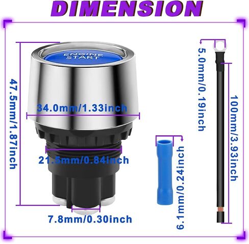 12V-24V/50A Push Start Ignition Switch Momentary Engine Start Push Button Switch Green LED Car Starter Stop Button Switch SPST ON-Off with Terminal Wire Cold Pressed Connector for Truck in Saudi Arabia