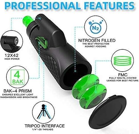 Telescope 12x42 Monocular Telescope for Adults Bak4 Prism Waterproof Telescope Super Telephoto Zooms Monocular Telescope for Birdwatching Hiking Camping in Saudi Arabia