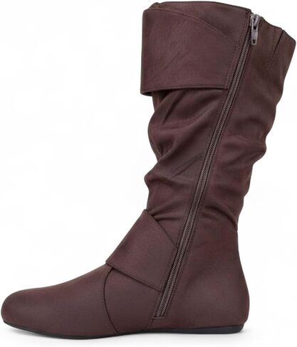 ABSOLEX Women Round Toe Buckle w/Side Zip Slouch Flat to Low Heel Mid-Calf Boots in Saudi Arabia