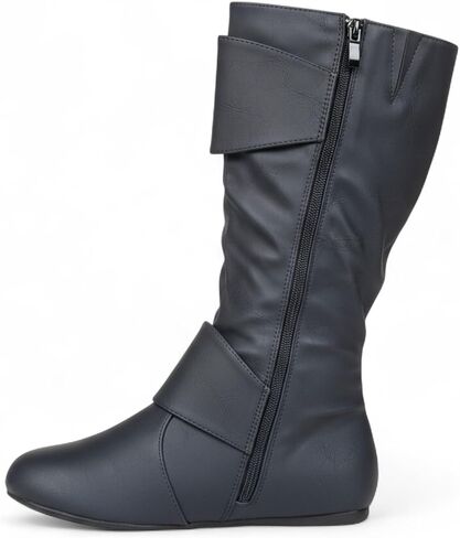 ABSOLEX Women Round Toe Buckle w/Side Zip Slouch Flat to Low Heel Mid-Calf Boots in Saudi Arabia