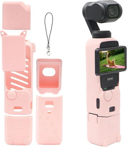 PCTC Pocket 3 Silicone Protective Case Cover, Scratch-Resistant Sleeve Shockproof Full Body Skin with Lens Protector,Cat Paw Print Design in Blush Pink for Cute OSMO Pocket 3 Style Accessories (Pink) in Saudi Arabia