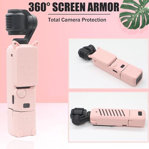 PCTC Pocket 3 Silicone Protective Case Cover, Scratch-Resistant Sleeve Shockproof Full Body Skin with Lens Protector,Cat Paw Print Design in Blush Pink for Cute OSMO Pocket 3 Style Accessories (Pink) in Saudi Arabia