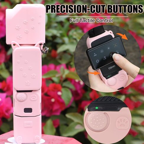 PCTC Pocket 3 Silicone Protective Case Cover, Scratch-Resistant Sleeve Shockproof Full Body Skin with Lens Protector,Cat Paw Print Design in Blush Pink for Cute OSMO Pocket 3 Style Accessories (Pink) in Saudi Arabia