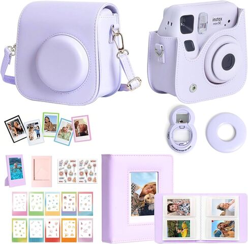 WOGOZAN Mini SE Accessories for Fujifilm Instax Mini SE/7+/7s/7c Instant Film Camera, Include PU Case Case, 4 Photo Frames, 5 Magnetic Frames, 12 DIY Stickers, Selfie Mirror and Assist Circle - Purple in Saudi Arabia