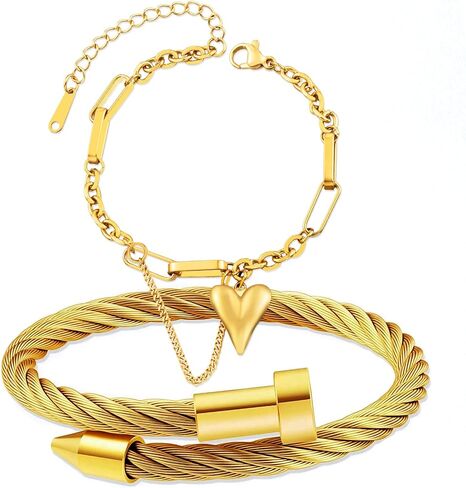 18K Gold Plated Bangle Bracelet for Women,Stack Friendship Love Bracelet with Cubic Zirconia Stones Nail Cuff Bangle Dainty Jewelry Set for Her in Kuwait