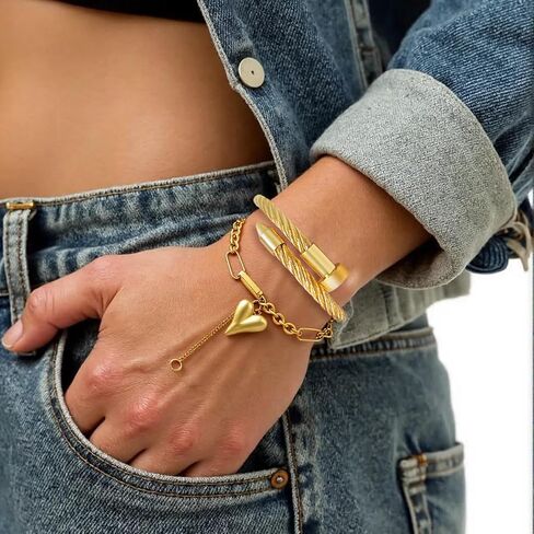 18K Gold Plated Bangle Bracelet for Women,Stack Friendship Love Bracelet with Cubic Zirconia Stones Nail Cuff Bangle Dainty Jewelry Set for Her in Kuwait