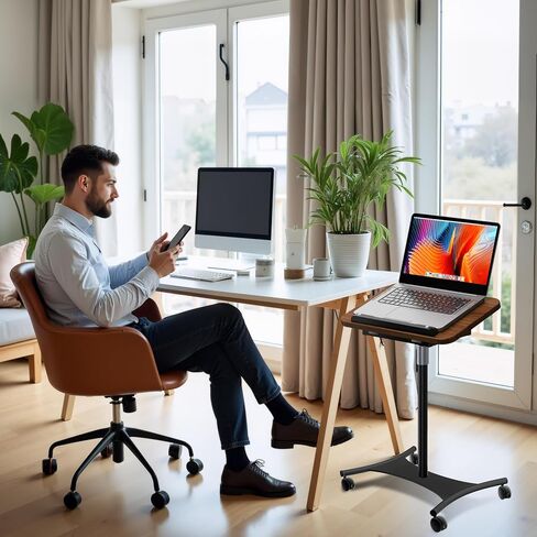 Laptop Stand Rolling with Dual Adjustable Panels, 5 Lockable Casters, Converts into Large Desk for Sofa or Bedside, Ideal for Home Office or Projector (White) in Saudi Arabia