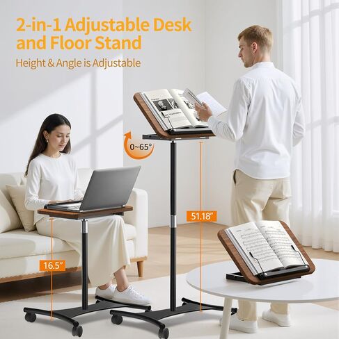 Laptop Stand Rolling with Dual Adjustable Panels, 5 Lockable Casters, Converts into Large Desk for Sofa or Bedside, Ideal for Home Office or Projector (White) in Saudi Arabia
