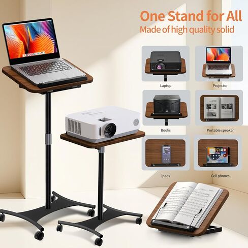 Laptop Stand Rolling with Dual Adjustable Panels, 5 Lockable Casters, Converts into Large Desk for Sofa or Bedside, Ideal for Home Office or Projector (White) in Saudi Arabia
