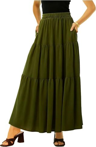 Maxi Skirts for Women Flowy Elastic High Waisted A Line Long Skirt with Pockets in Saudi Arabia