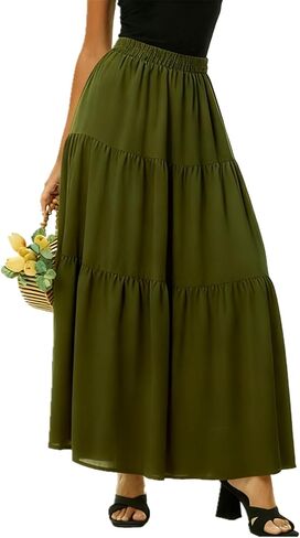Maxi Skirts for Women Flowy Elastic High Waisted A Line Long Skirt with Pockets in Saudi Arabia