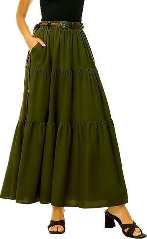 Maxi Skirts for Women Flowy Elastic High Waisted A Line Long Skirt with Pockets in Saudi Arabia