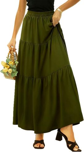 Maxi Skirts for Women Flowy Elastic High Waisted A Line Long Skirt with Pockets in Saudi Arabia