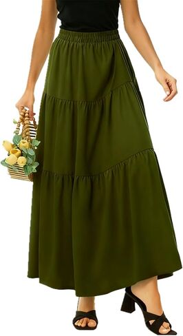 Maxi Skirts for Women Flowy Elastic High Waisted A Line Long Skirt with Pockets in Saudi Arabia