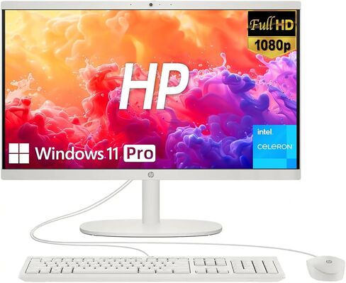 HP 21.5 "Comple HD Display All-in-One Computer ، Intel Celeron J4025 Processor ، 16GB DDR4 ، 128GB SSD ، Bluetooth ، USB-C ، WebCAM ، HDMI ، RJ-45 ، Wi-Fi 6 ، LED ، Windows 11 Pro ، Cashmere White in Saudi Arabia