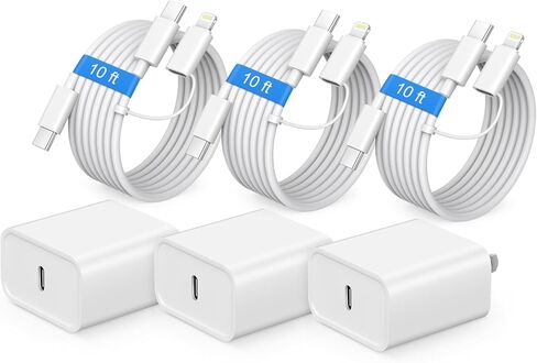 iPhone 17 16 15 Charger Fast Charging ، 3 Pack 10ft Pd 20W USB C Charger with Lightning Cord & USB C Cable Type C Chargers for iPhone 17/17 Pro/17 Pro Max/16/16 Plus/16 Pro/16 Pro Max/15/14/13 in Kuwait