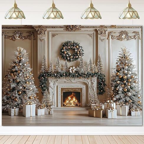 Avezano 10x7ft Christmas Fireplace Backdrop Xmas Tree White Fireplace Background Merry Christmas Decorations Holiday Backdrop for Photoshoot in Saudi Arabia