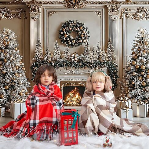 Avezano 10x7ft Christmas Fireplace Backdrop Xmas Tree White Fireplace Background Merry Christmas Decorations Holiday Backdrop for Photoshoot in Saudi Arabia