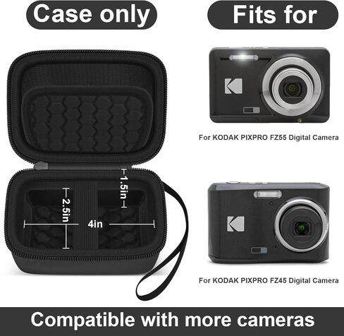 Digital Camera Case for KODAK PIXPRO FZ55/ FZ45/ FZ53/ FZ43 16MP Video Vlogging Cameras, Travel Storage Holder Bag with Mesh Pocket for Batteries, Cables, Memory Cards, Card Reader- Black (Box Only) in Saudi Arabia