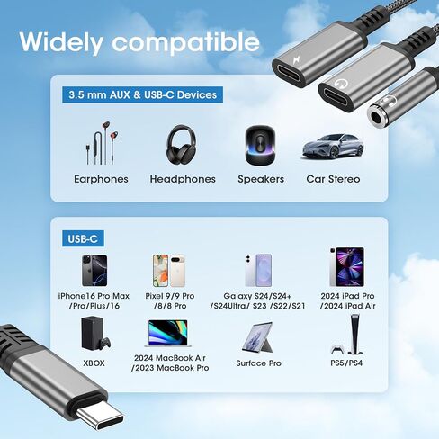 USB C إلى 3.5 ملم محول الشاحن ومحول الشاحن ، 3 في 1 نوع مزدوج C aux شاحن الشاحن الشاحن سلك Dongle المتوافق مع iPhone 15/16 Pro/Max/Plus ، iPad ، Samsung Galaxy S22/S23/S24 Ultra （Red） in Kuwait