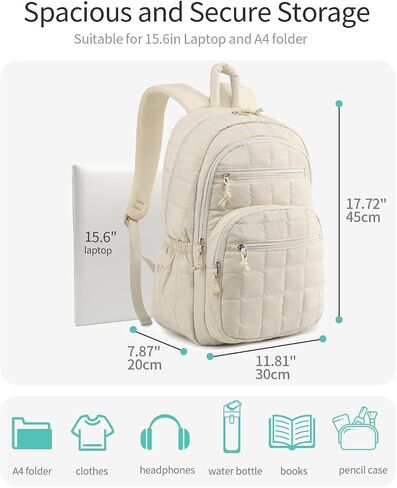 Bookbag for Women, Teen Girls Backpack for High School College Student, Puffer Quilted Back Pack Cute Laptop Backpack for Work Travel Mom Casual Daypack, Black in Kuwait