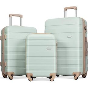 FridayParts Expandable ABS Hardshell 3pcs Sets Spinner Wheels Suitcase with TSA Lock, Grey Green