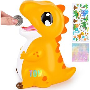 Dinosaur Piggy Bank for Kids Unbreakable Money Coin Bank for Boys Girls with DIY Stickers,Toddler Gifts for Birthday,Easter,Baby Shower,Green