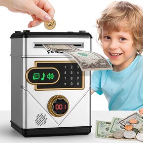 Piggy Bank for Kids, Touchscreen Money Bank Toys for 4 5 6 7 8 9 10 11 12 13 Year Old Boys Gift Ideas, Electronic Money Saving Box for Girls, Birthday Gifts for Boys ATM Machine for Kids
