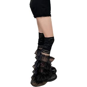 Juaugusep Women Leg Warmers Ruffled Lace Patchwork Long Thigh High Socks Boot Cuffs Cover for Streetwear