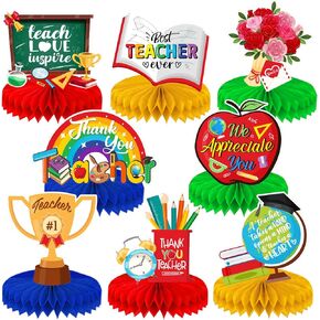 ديكورات تقدير المعلم قطع مركزية على شكل قرص العسل 8 قطع ثلاثية الأبعاد مزدوجة الجوانب تقدير المعلم أسبوع ديكورات الطاولة قطع مركزية لديكور حفلات المعلمين in Kuwait