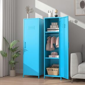 1 Door 51.3" Metal Locker Storage Cabinet Steel Kids Wardrobe Changing Room Locker Cabinet Box with 2 Adjustable Shelves Steel Locker File Cabinet Organizer for School Gym Home Office
