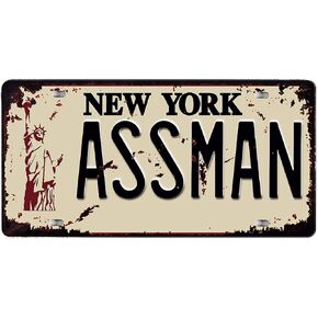 Denim Meow Assman Embossed Tin Signs, Funny Metal Stamped License Plates for Car Motorcycle Wall Decor Seinfeld,Gift Home Decor 12 x 6 inches