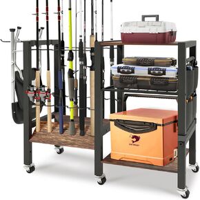 Dobures Fishing Rod Holders, Fishing Gear, Fishing Rod Holders for Garage, Fishing Equipment Organizers, Fishing Pole Holders, Fishing Rod Tackle Cart, Holds up to 12 rods, 3 floors, 32.8''x 12''