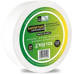 Wow Gaffers Tape 2 Inch White - 50 Yards, Residue Free, Non-Reflective & Heavy-Duty - Professional Grade Gaff Tape - Ideal for Photography Backdrop, Cables, Cords & Floor Taping