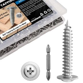 mxuteuk 165PCS #8×1" Phillips Truss Head Wood Screws 410 Stainless Steel Quick Metal Self Tapping for Furniture,Woodworking