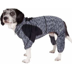 تي شيرت بغطاء للرأس للكلاب من Pet Life ® Active Downward مع تي شيرت مرن لكامل الجسم - بدلة رياضية خفيفة الوزن للياقة البدنية للكلاب وملابس يوجا للكلاب تتميز بتمدد في 4 اتجاهات، وتكنولوجيا عاكسة وسريعة الجفاف in Kuwait