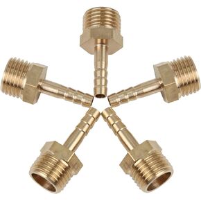 X AUTOHAUX 4mm Hose ID x 1/4'' NPT Male Pipe Car Brass Hose Tail Barb Fitting Connector for Joiner Air Water Fuel Pipe - 5 Pcs