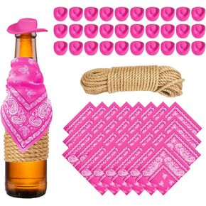 Imtos Mini Cowboy Hats for Crafts Plastic Tiny Western Cowgirl Hat with Bandannas for Western Cowboy Party Decoration-61pcs (Brown) in Kuwait