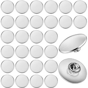 Aemygo 50 Pcs Brooch Tray with 50 Pcs Butterfly Pin Backs, 25mm Round Blank Pins Disk Base, Stainless Steel Flat Bezel Trays for DIY Craft Lapel Making Supplies