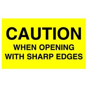 TapeCase SHIPLBL-005 Shipping Packing Labels"Caution When Opening with Sharp Edges", Yellow/Black - 500 per Pack (1 Pack)