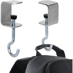 PEUTIER 2pcs Desk Mount Bag Holder Hook, Metal Desk Hanger Adjustable Under Table Purse Hook Clamp Portable Headphones Holder Clip Organizer for Women Girls Handbag, Reduce Desk Clutter