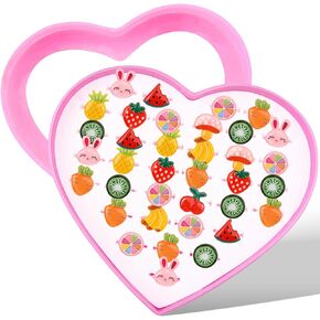 BXDOW 36Pcs Little Girl Jewel Rings, Adjustable rabbit fruit Rings Girls Kids Pretend Play and Dress up Jewelry Set, Cute Rings with Heart Shape Display Case Party Favors Toys Gifts
