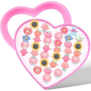 BXDOW 36Pcs Little Girl Jewel Rings, Adjustable Pink Rings Girls Kids Pretend Play and Dress up Jewelry Set, Cute Rings with Heart Shape Display Case Party Favors Toys Gifts