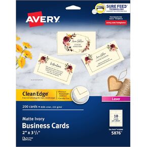 Avery Clean Edge Printable Business Cards with Sure Feed Technology, 2" x 3.5", Ivory, 200 Blank Cards for Laser Printers (5876)