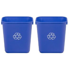 AmazonCommercial 3 Gallon Commercial Office Wastebasket, Blue w/Recycle Logo, 2-Pack