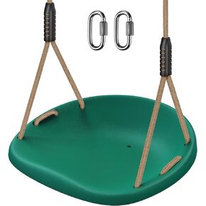 SELEWARE Plastic Swing Seat, Non Slip Tree Swing Replacement with Adjustable Rope and 2 Carabiners, Heavy Duty Playground Swing Set Accessories for Adult Kid Indoor Outdoor Backyard, Green