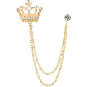 Andy's Orchids Rhinestone Crown Long Chain Brooch, Crystal Tassel Brooch Pins Retro Vintage Coat Shirt Suit Jacket Collar Pins for Men Women Gifts