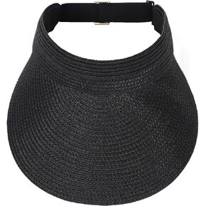 Womens Beach Straw Sun Visor Hat Ponytail Hole UV Protection Wide Brim Summer Cap Packable for Travel UPF 50+